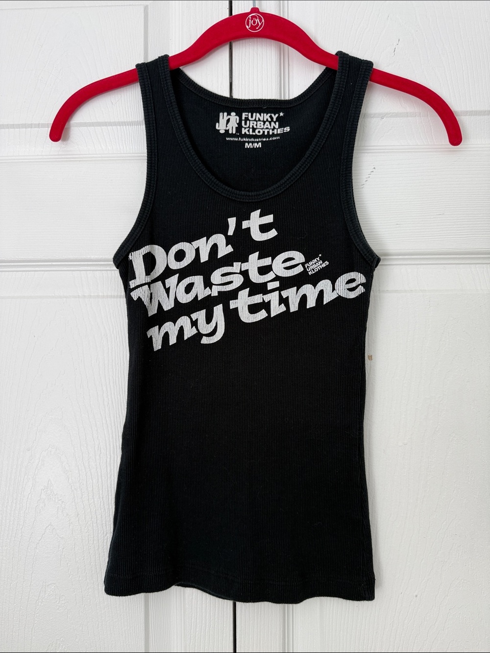 Women's Black Graphic Tank Top - "Don't Waste My Time" Size M Vintage Unique Y2K